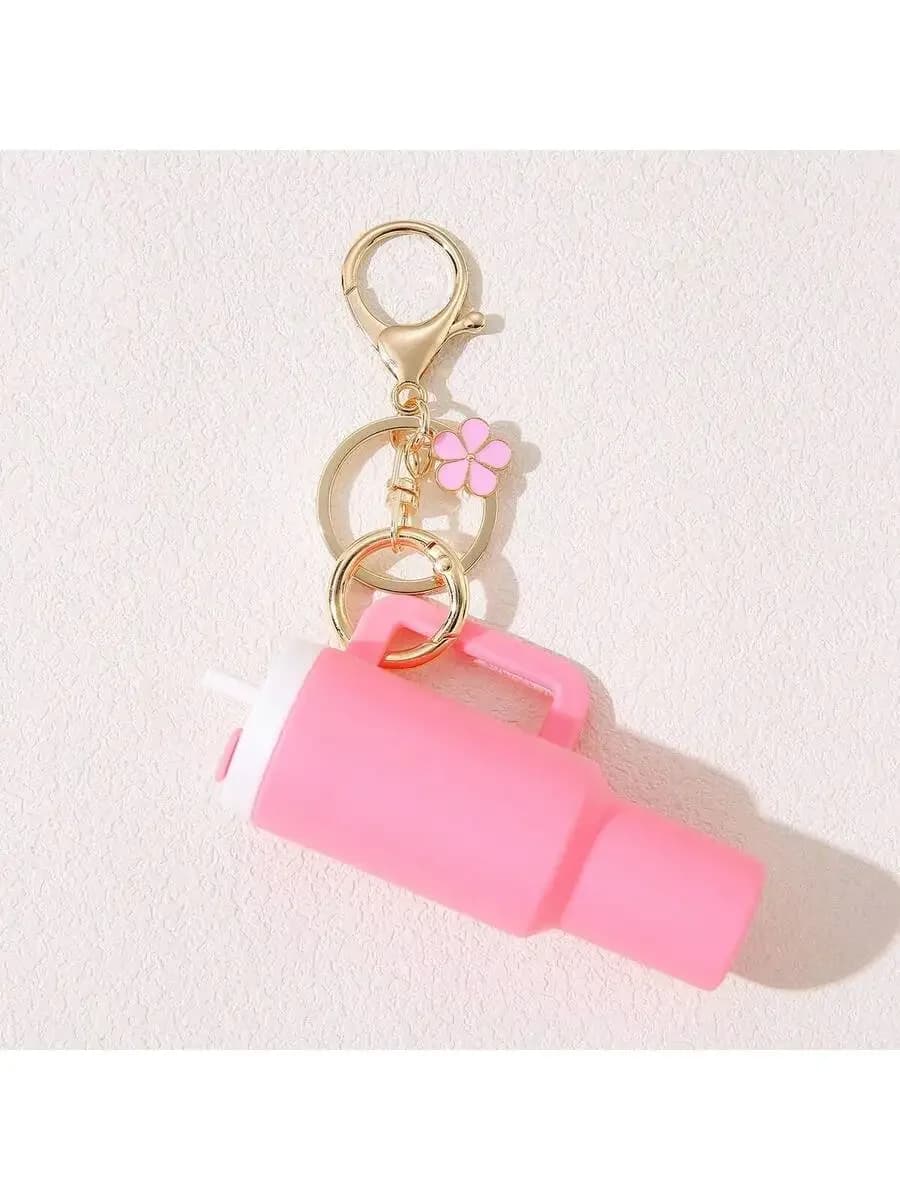 Cup Mini Tumbler Keychain Accessories Cute Cup Keychain With Flower Purse Handbag Backpack For Women School Car Accessories Goth