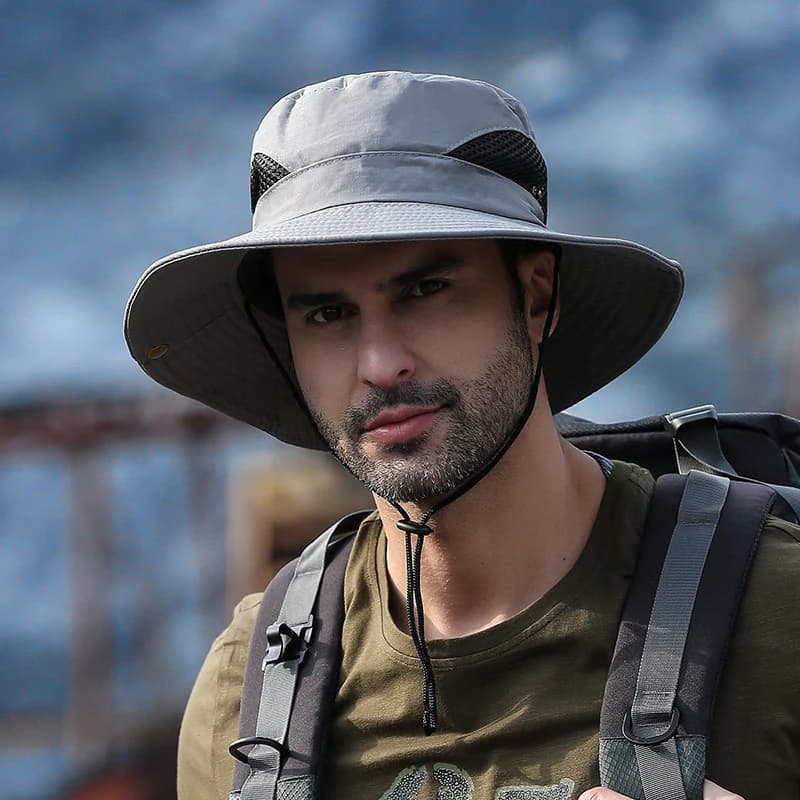 Men's Wide Brim Sun Hat, Summer Outdoor UV Protection Fishing Hat, Full Face Cover Breathable Casual Bucket Hat