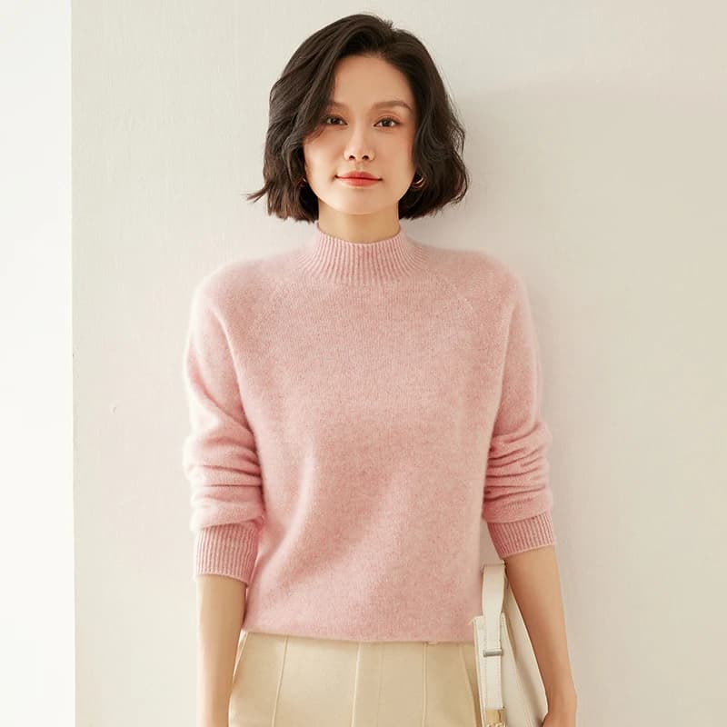 Nuovo Maglione Autunno Inverno 100% Cashmere da Donna, Maglia a Sette Aghi Ispessita con Collo Semi-Alto, Pullover Base da Donna