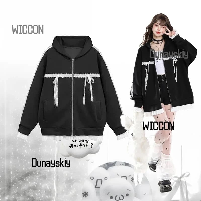 Jirai Kei Japanese Girls Cosplay Costume Black Lace Bow Coat Dark Punk Gothic Party Daily Halloween Christmas