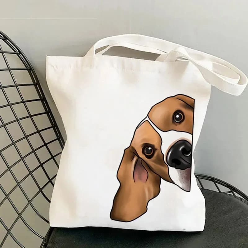 Borsa tote in tela con ritratto artistico di Beagle, borsa a tracolla alla moda per gli amanti dei cani, borsa riutilizzabile per la spesa quotidiana, bianca