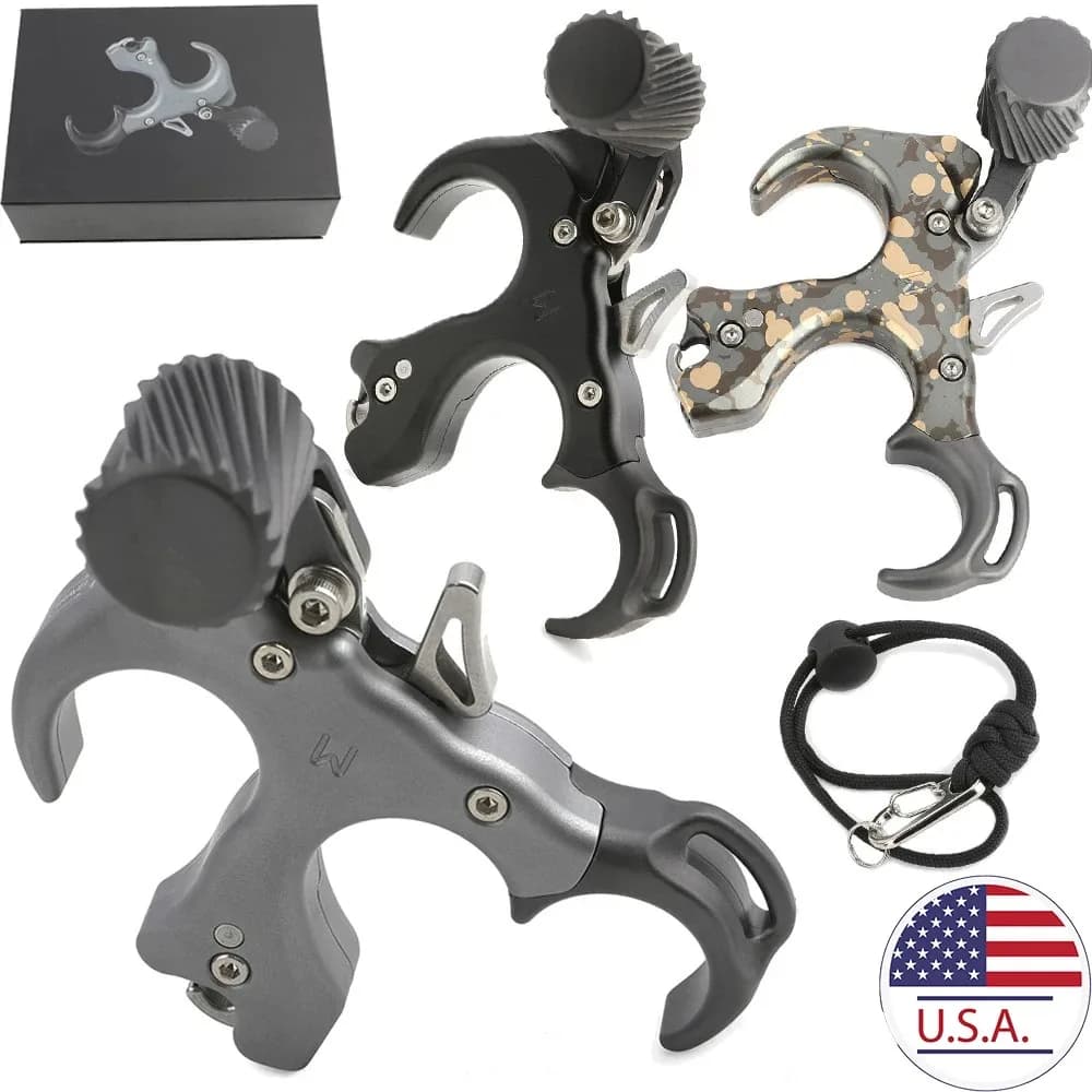 Bow Release Aid 3/4 Finger Aluminum Alloy Thumb Trigger Adjustable Caliper Grip Left Right Hand for Compound Bow Archery Target Shooting Accessories