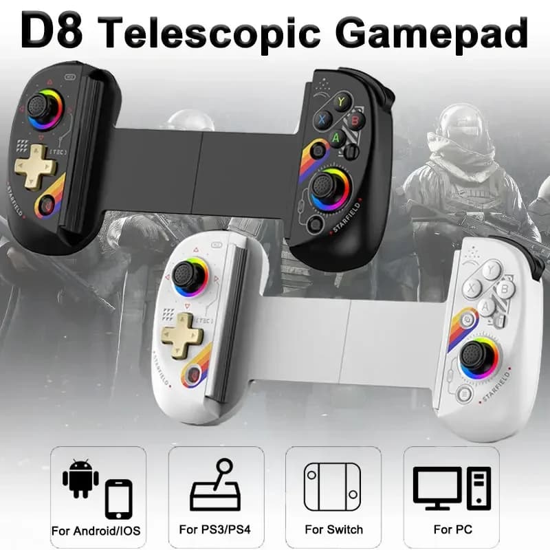 Vendita calda BSP D8 RGB Tablet Controller maniglia Wireless per Switch Game Bluetooth Stretching Joystick per P3 P4 Android IOS Gamepa