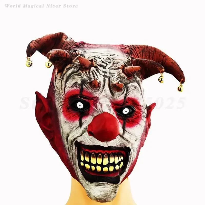Horror Circo Villian Festa di Carnevale Spaventoso Prop Masquerade Halloween Maschera da clown malvagio Maschere a pieno facciale in lattice Accessori per copricapo