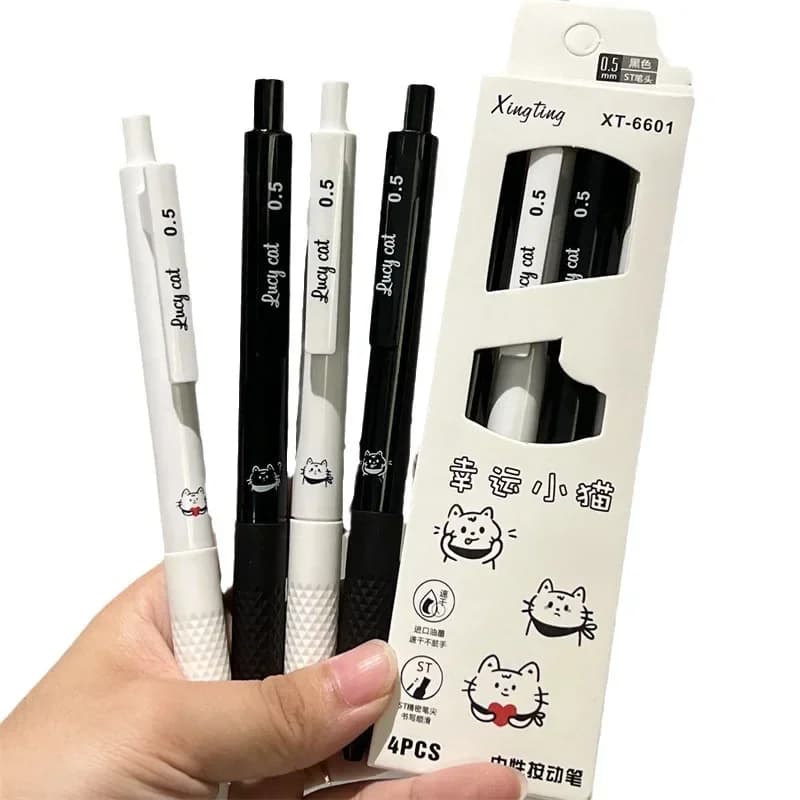 4 pezzi Penne carine Penna gattino fortunato Inchiostro nero Materiale scolastico Set di penne Penne Kawaii Penna a sfera Cancelleria estetica Ritorno a scuola