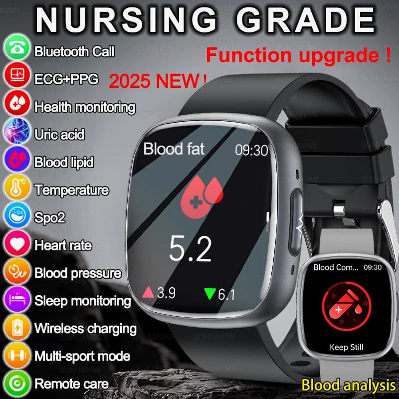 2025 New Accurate Measuring Oxygen Blood Lipidi Urious Acid Smart Watch Man ECG Blood Pressure Health SmartWatch for Android Ios