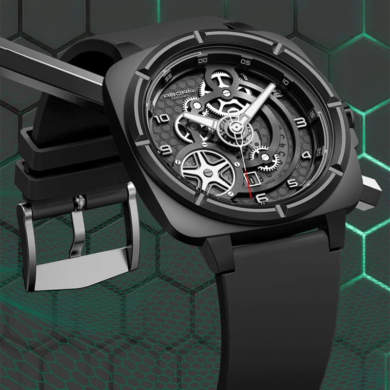 ABORNI 5007 Fashion Men's Original Quartz Rectangular Watch Automatic Date Sports Silicone Strap Watches for Man Reloj Hombre