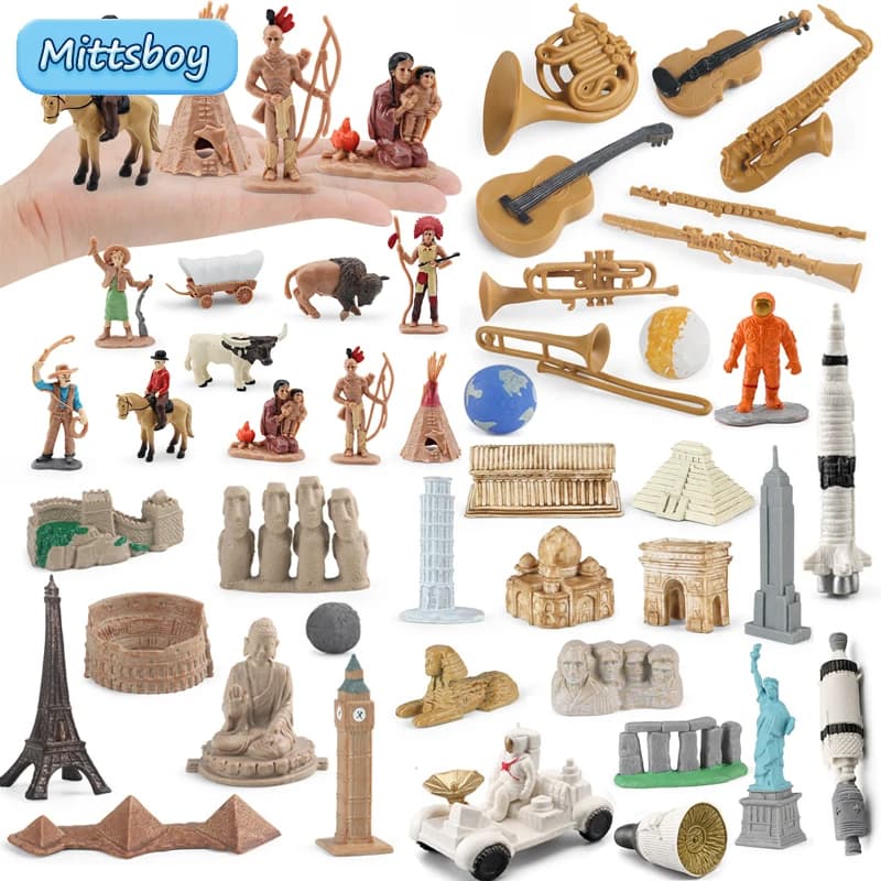 Giocattolo educativo Montessori cognizione architettura del mondo West Cowboy Wild Man Planet Firmament Action Figures per regali per bambini