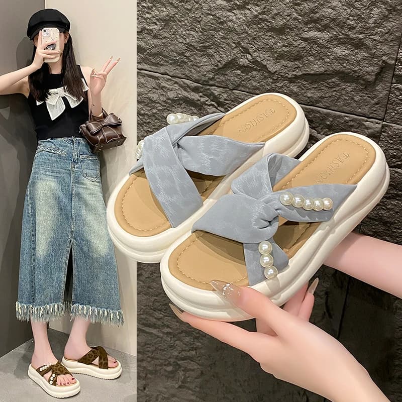 2026 New Summer Women's Slide Sandals, Fashion Thick Sole Beach Shoes, Fairy Style Open Toe Slip-On Slippers for Outdoor Wear