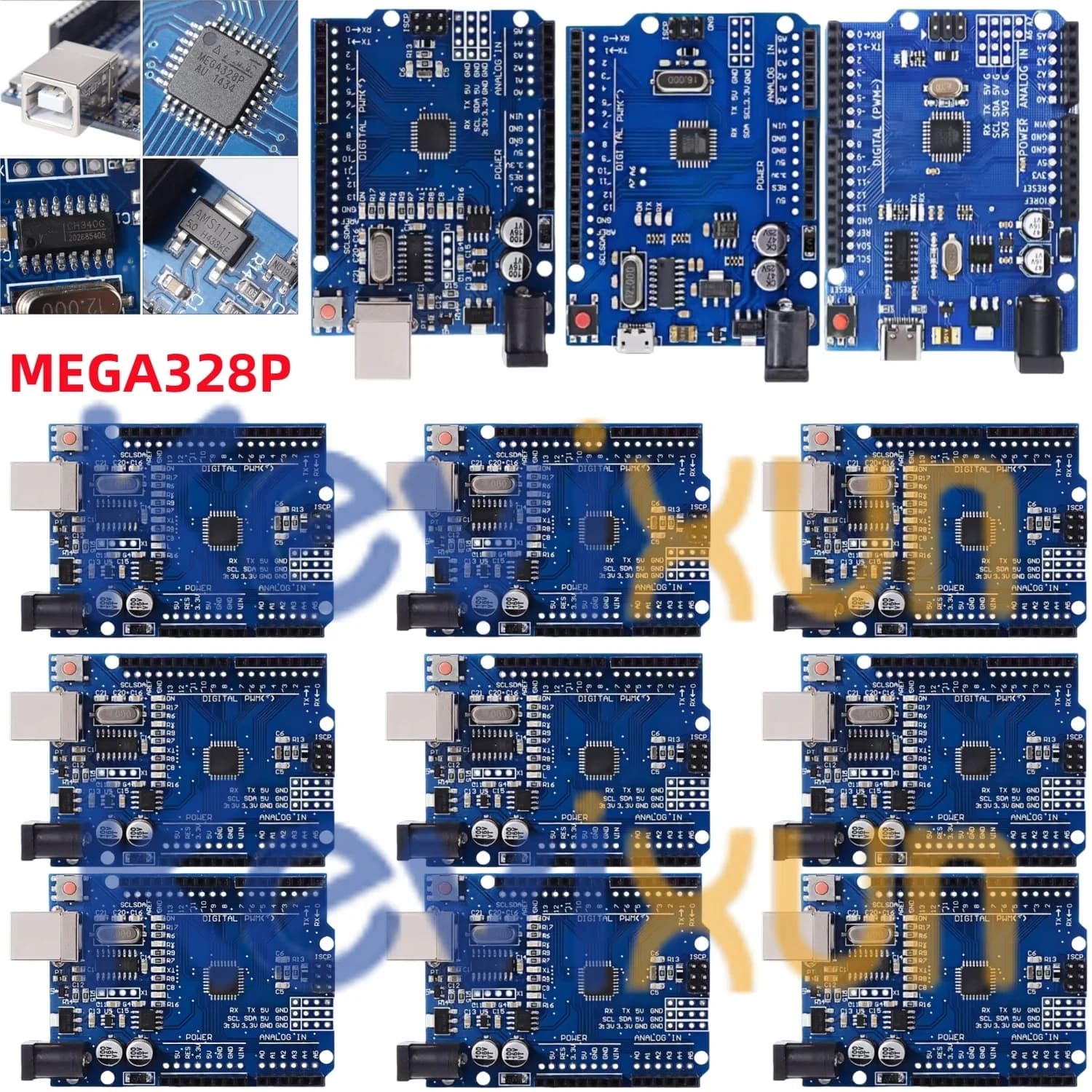 1-10PCS UNO R3 CH340G MEGA328P Chip per Arduino UNO R3 + USB/CAVO TYPE-C ATMEGA328P-AU Scheda di Sviluppo 16Mhz