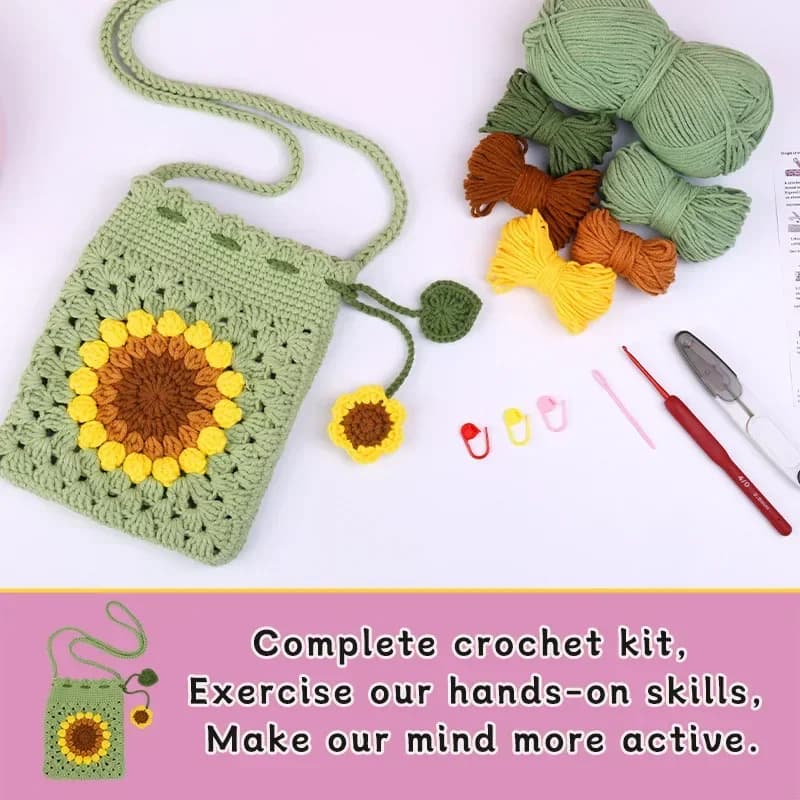 Borsa per telefono fai da te Kit per principianti artigianali Kit di materiale per gancio all'uncinetto per principianti gli adulti includono filati all'uncinetto e semplici tutorial