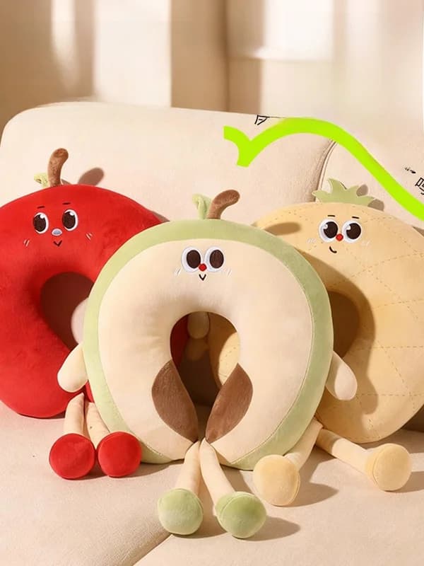Cuscino da Viaggio Portatile a Forma di U con Motivi Frutta, Supporto per il Collo, per Ufficio e Pisolino, Imbottito in Cotone, Altezza Media, Comfort per Adulti