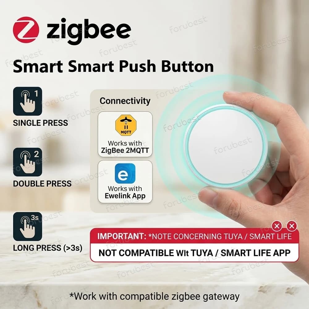 ZigBee Wireless Scene Switch Push Button Controller,Compatible With Z2MQTT,Battery Powered Automation Scenario for Zigbee Device