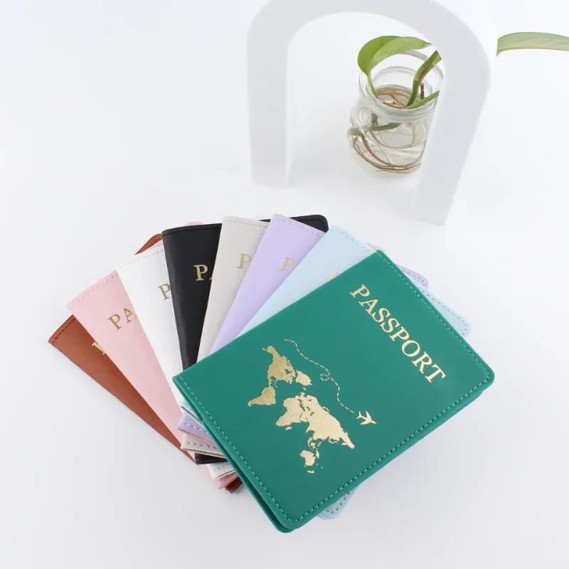 Nuova Cover Passaporto Unisex in PU Sottile e alla Moda con Mappa del Mondo, Porta Passaporto da Viaggio Sottile, Porta Carte in Pelle, Idea Regalo