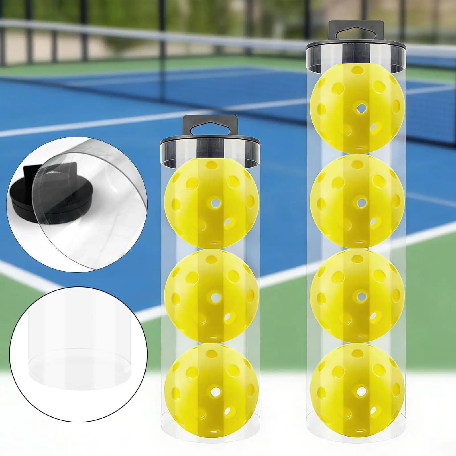 Secchio portaoggetti trasparente per palline da tennis Cilindro PS durevole per l'organizzazione di accessori per pickleball e tennis