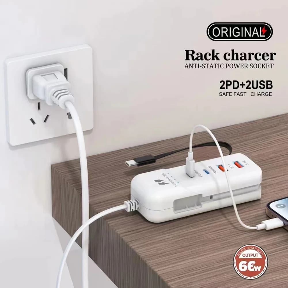 Caricatore da Muro Rapido 66W PD Type C con 4 Porte USB, Presa EU/US/UK per iPhone Samsung Xiaomi, Ricarica Veloce