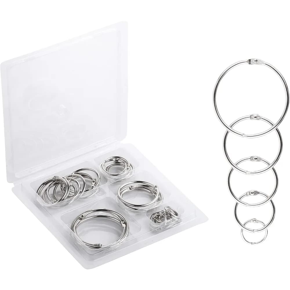 Metal Binder Rings 36 Pack 5 Sizes Loose Leaf Book Rings for Index Cards Keychain School Office Supplies Silver Binder Rings for Organizing Documents