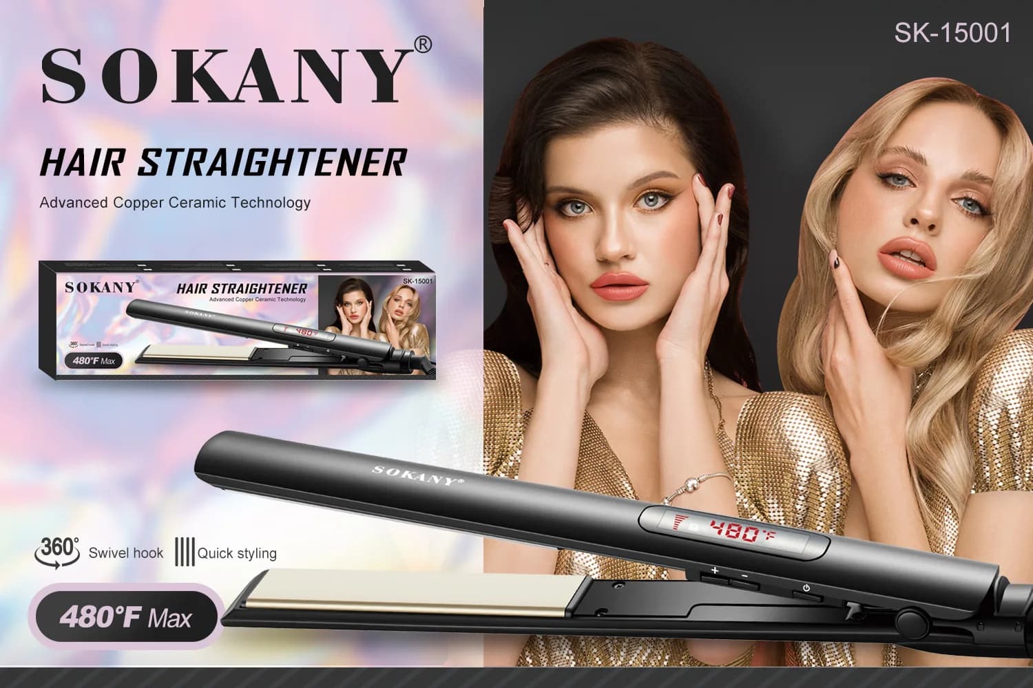 SOKANY15001 hair plate, hair styling, LED LCD display panel, home-use smoothing plate