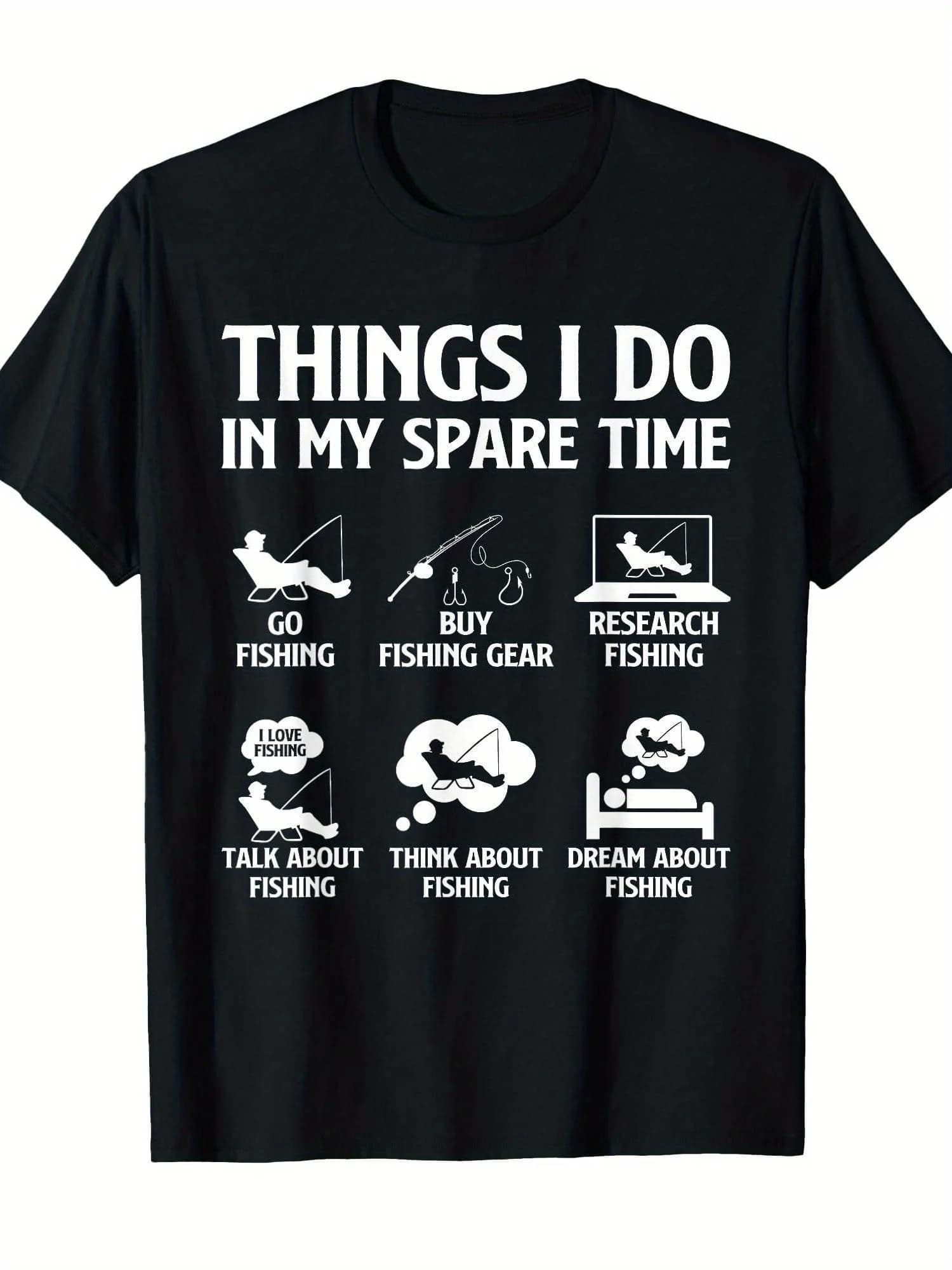 T-shirt da uomo a tema pesca al black bass, 100% cotone, a maniche corte, con design “My Leisure Time” Bass