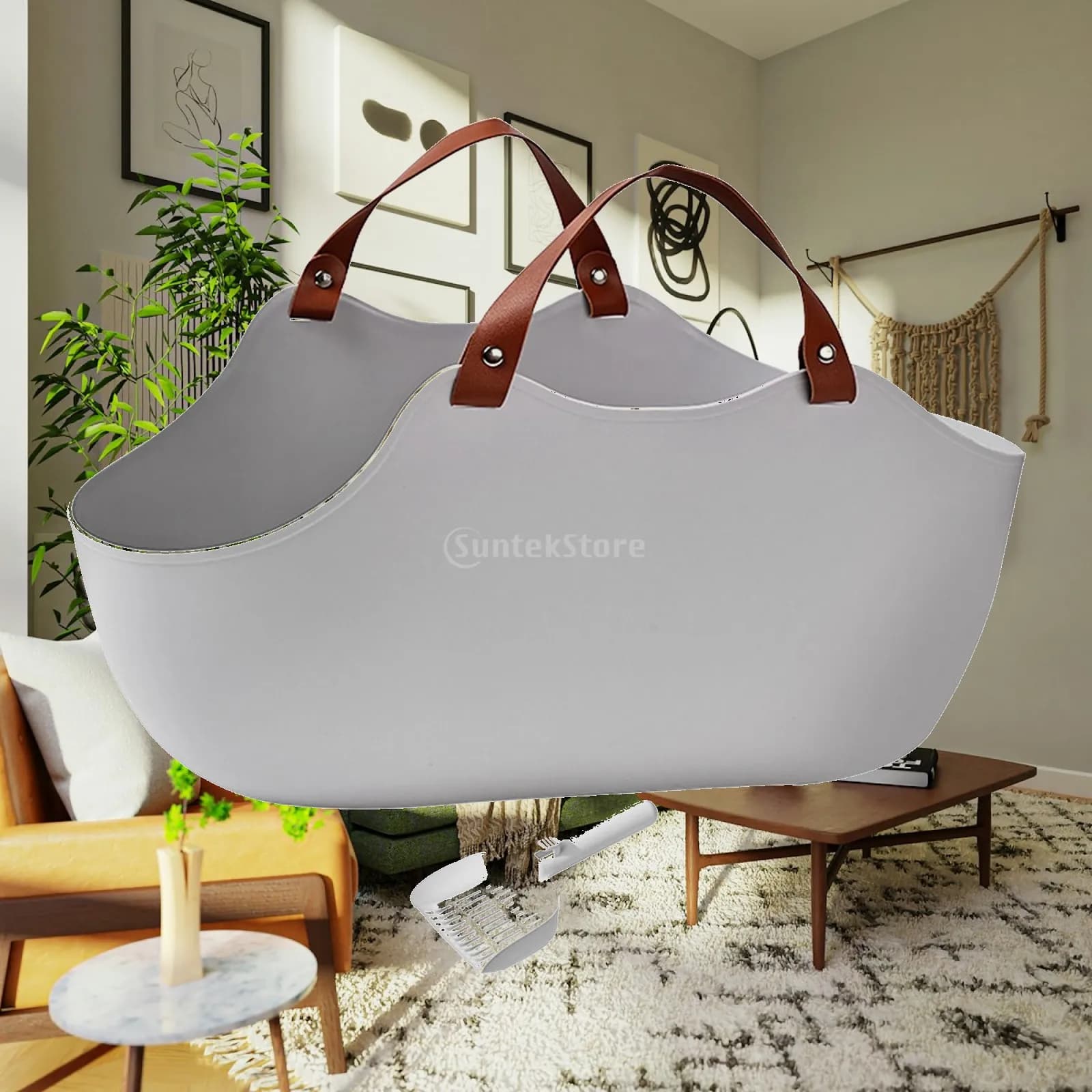 Cat Deep Toilet Large Bedpan with Handles Durable Kitty Litter Open Top Pet Litter Tray Cat Litter Container for Indoor Cats
