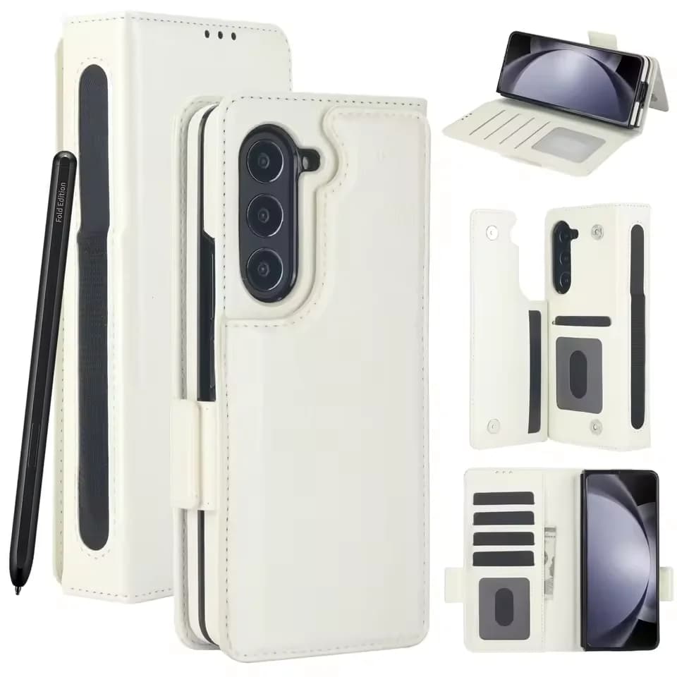 Foldable Leather Case for Card Bag for Samsung Galaxy Z Fold 3 4 5 6 5G ZFold6 with S Pen slot Fold5 Fold4 Fashionable Cover