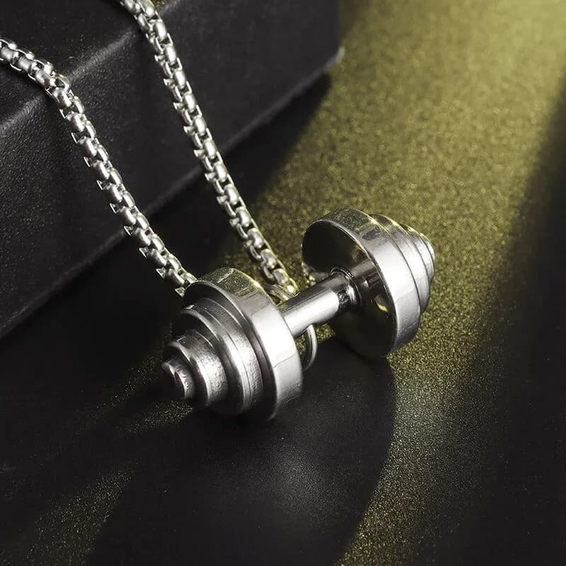 Muscle Man Fitness Bodybuilding Stainless Steel weight lifting handlebar necklace with barbells Gym sports jewelry for women