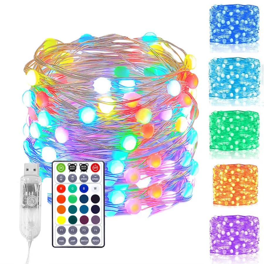 2023 Decorazione di Capodanno Luci della stringa delle fate di Natale All'aperto 20M 200LED RGB Filo di rame Luci della ghirlanda per il patio del giardino della festa