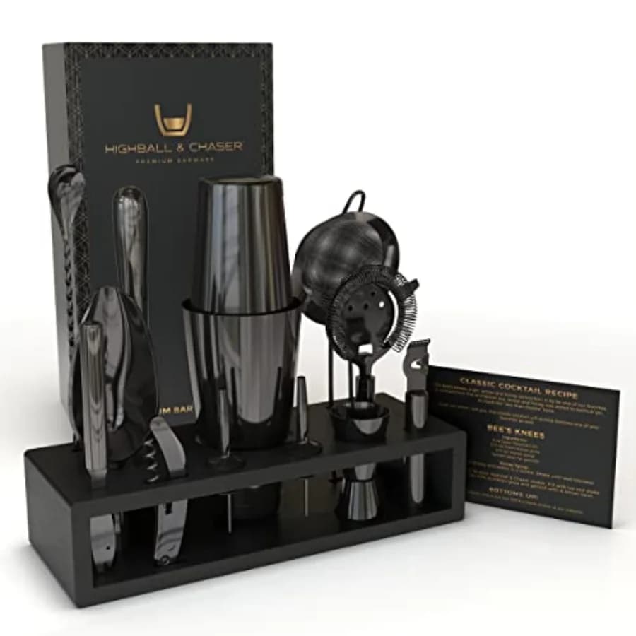 Set di 13 Pezzi per Cocktail in Acciaio Inox Nero Gunmetal con Shaker Boston e Kit Accessori per Barman