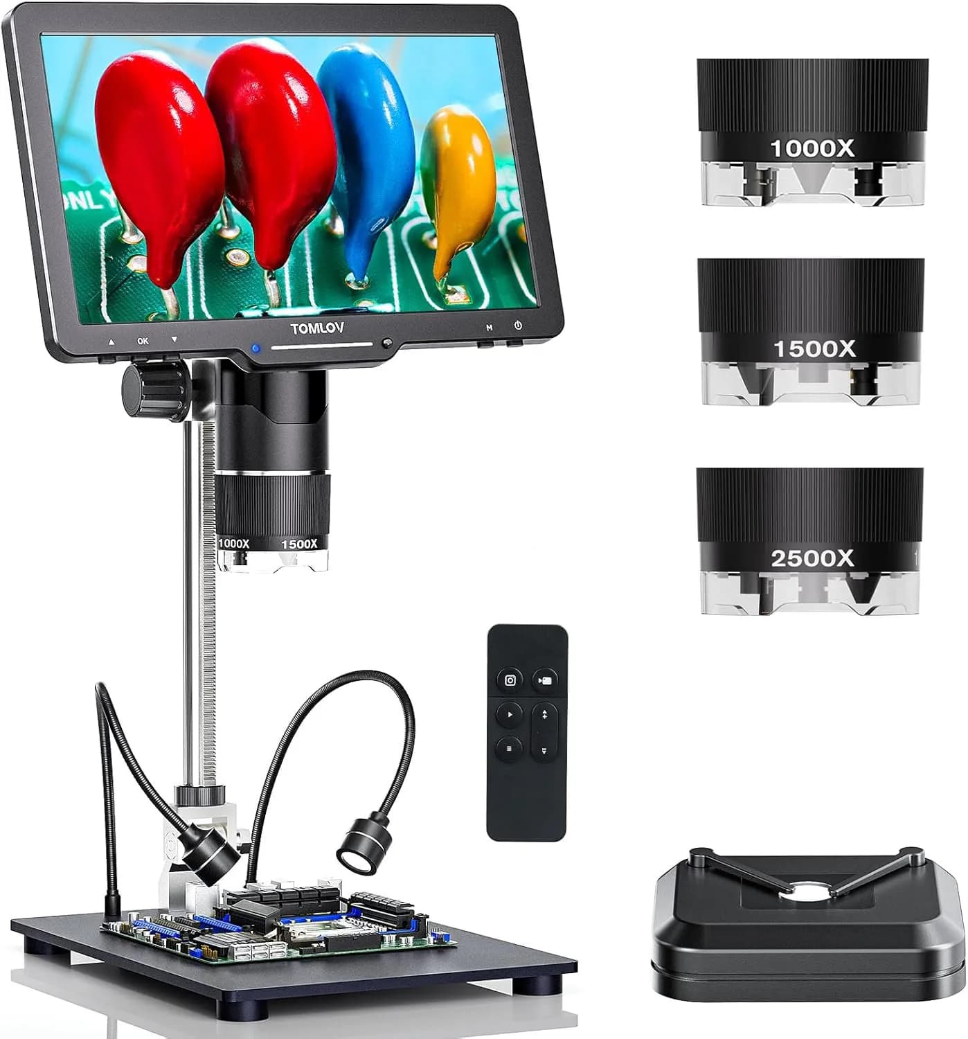 Tomov TriL110 10.1 "3 lenti 2K HDMI Microscopio digitale 2500X elettronica saldatura Video Microscopio lente d'ingrandimento per fotocamera schermo IPS