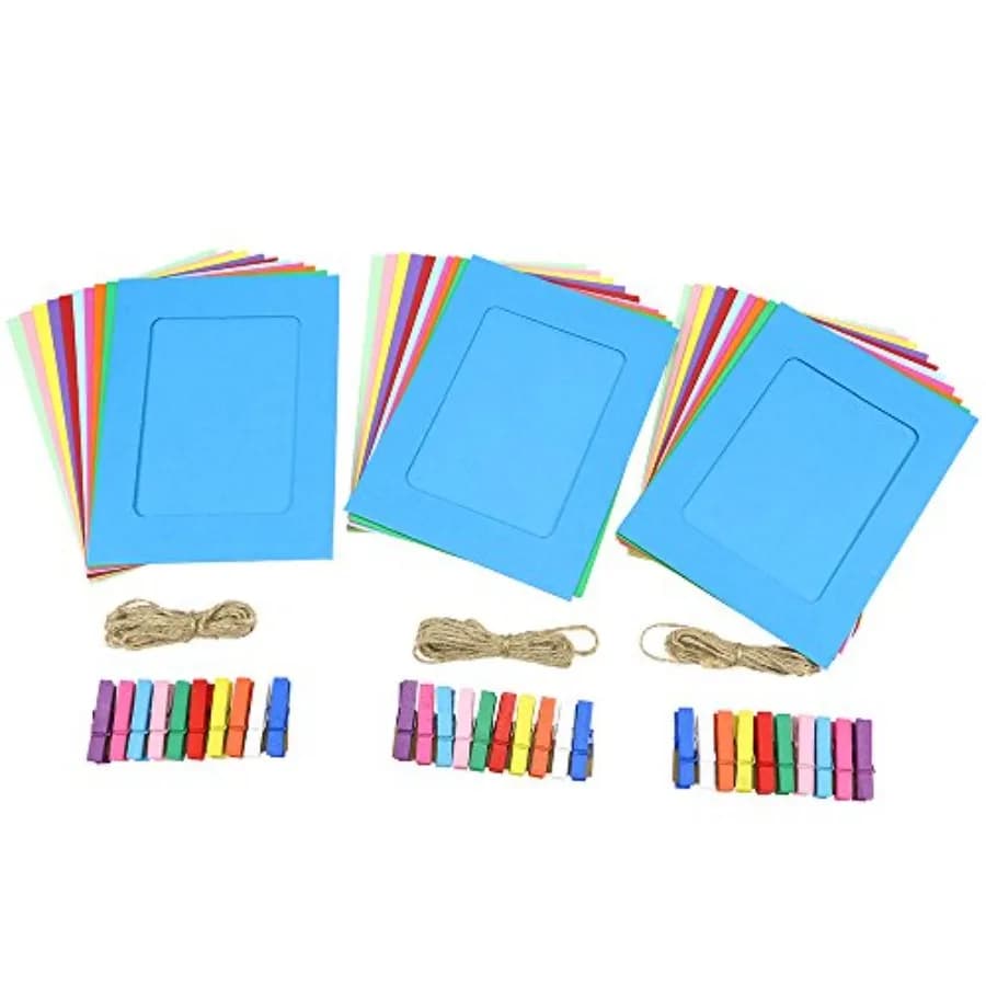 DIY Paper Photo Frame Multi- Colors Wall Deco Hanging Picture Frames with Clips and Ropes Fits 5"x 7" Pictures 30pcs for Home,