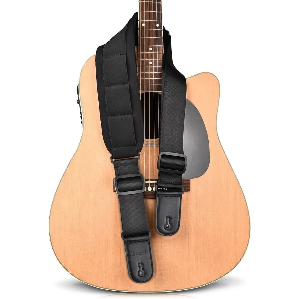 Lekato Cinghia per basso a decompressione larga 3,3" con 6 plettri e 2 serrature per cinghia - Regolabile 42-58" per chitarra/basso/ukulele (dimensioni regolari)