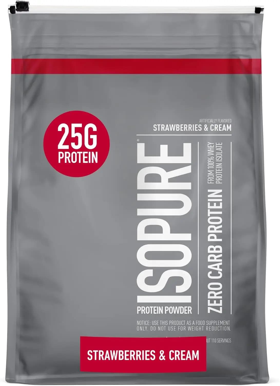 Zero Carb 100% pure whey isolated protein powder, lactose free, gluten-free, with vitamins, strawberries and cream, 25 g Pro