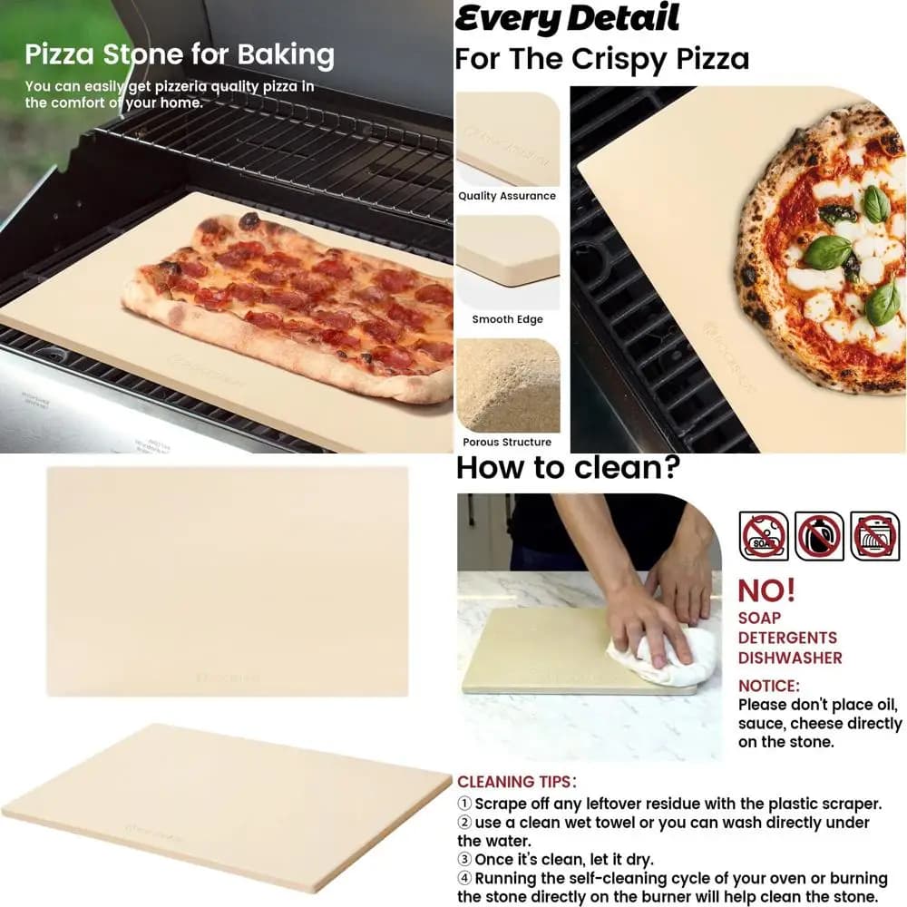 Pietra per pizza in cordierite extra large 22 x 14 per forno, grill e barbecue - Resistente per uso industriale e commerciale