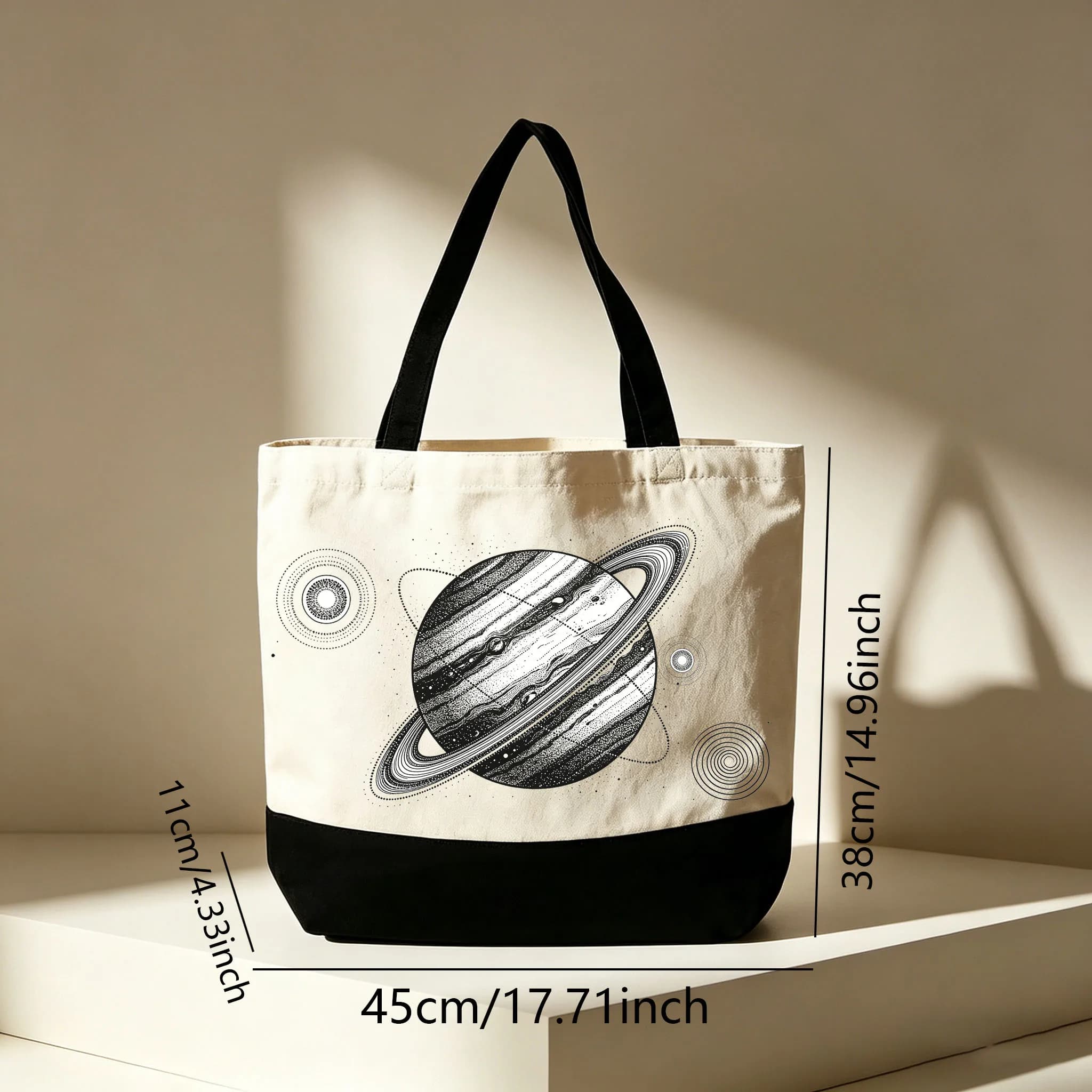 1PC Loneliness Planet Black White Illustration Canvas Bag Large Capacity Shopping Bag Eco-Friendly Single Shoulder Handbag