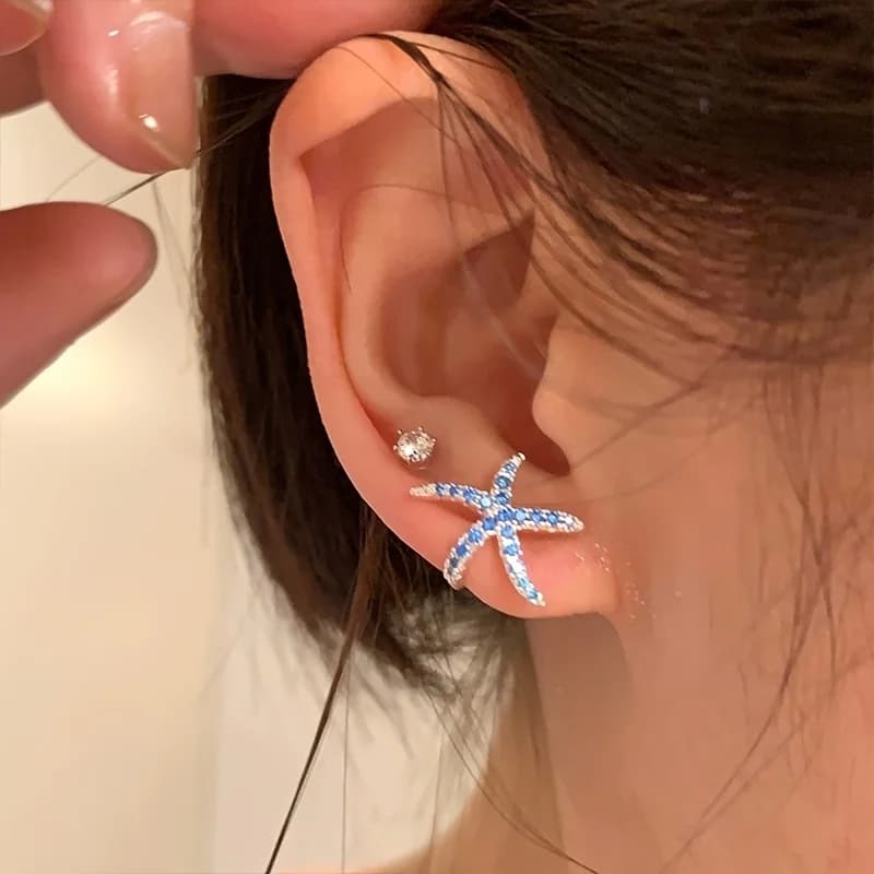 2pcs Summer Beach Blue Synthetic Synthetic Zirconia Starfish Stud Earrings