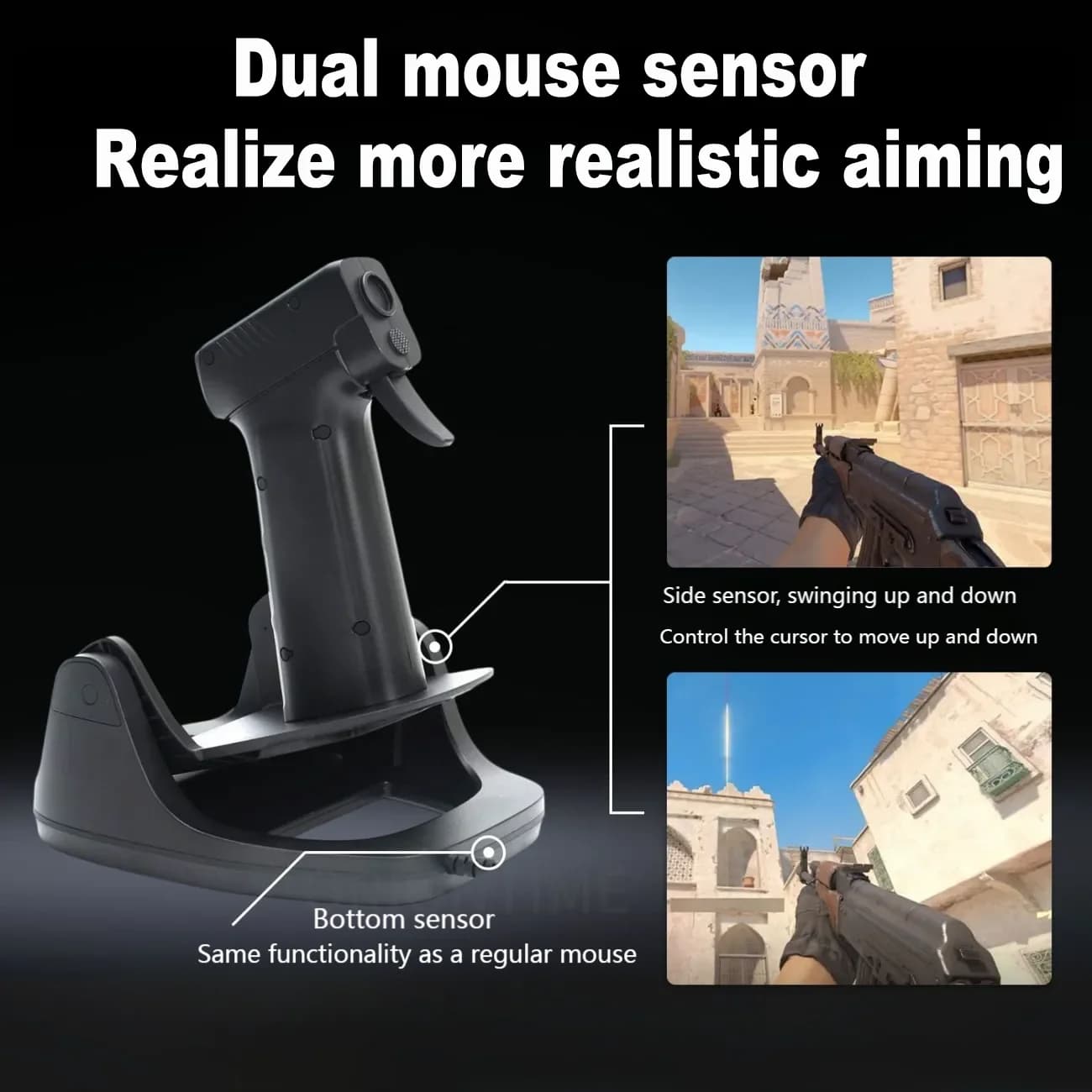 Mouse da gioco a forma di pistola con cavo, impugnatura verticale, grilletto a pistola, doppio sensore, mira realistica per giochi FPS come CS:GO e PUBG