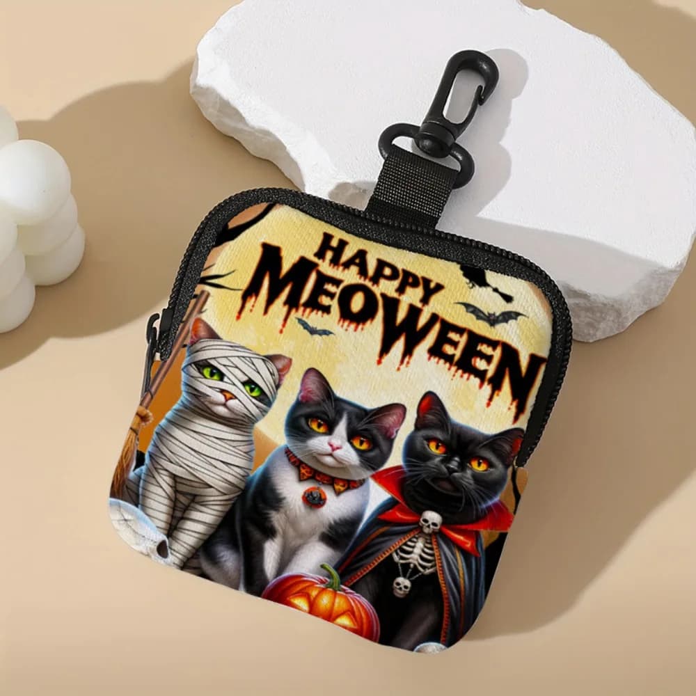 New Mini Coin Purse Artificial Leather Cat Print Wallet Portable Waterproof Earphone Bag Friends Gift