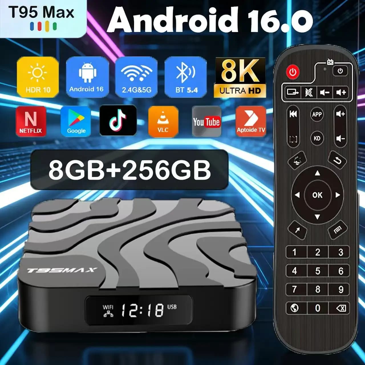 Box TV Smart T95Max Android 16 Allwinner H618 32GB 64GB 128GB 256GB con Assistente Google, Lettore Multimediale Video, Set-Top Box Ultra Veloce