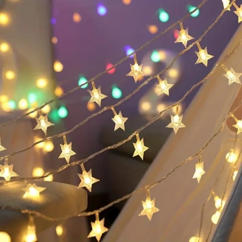 Luci a stringa LED a forma di stella da 1,5m/3m/6m/10m, ghirlanda luminosa a batteria per matrimoni e feste, luci a tenda natalizie per casa e camera da letto