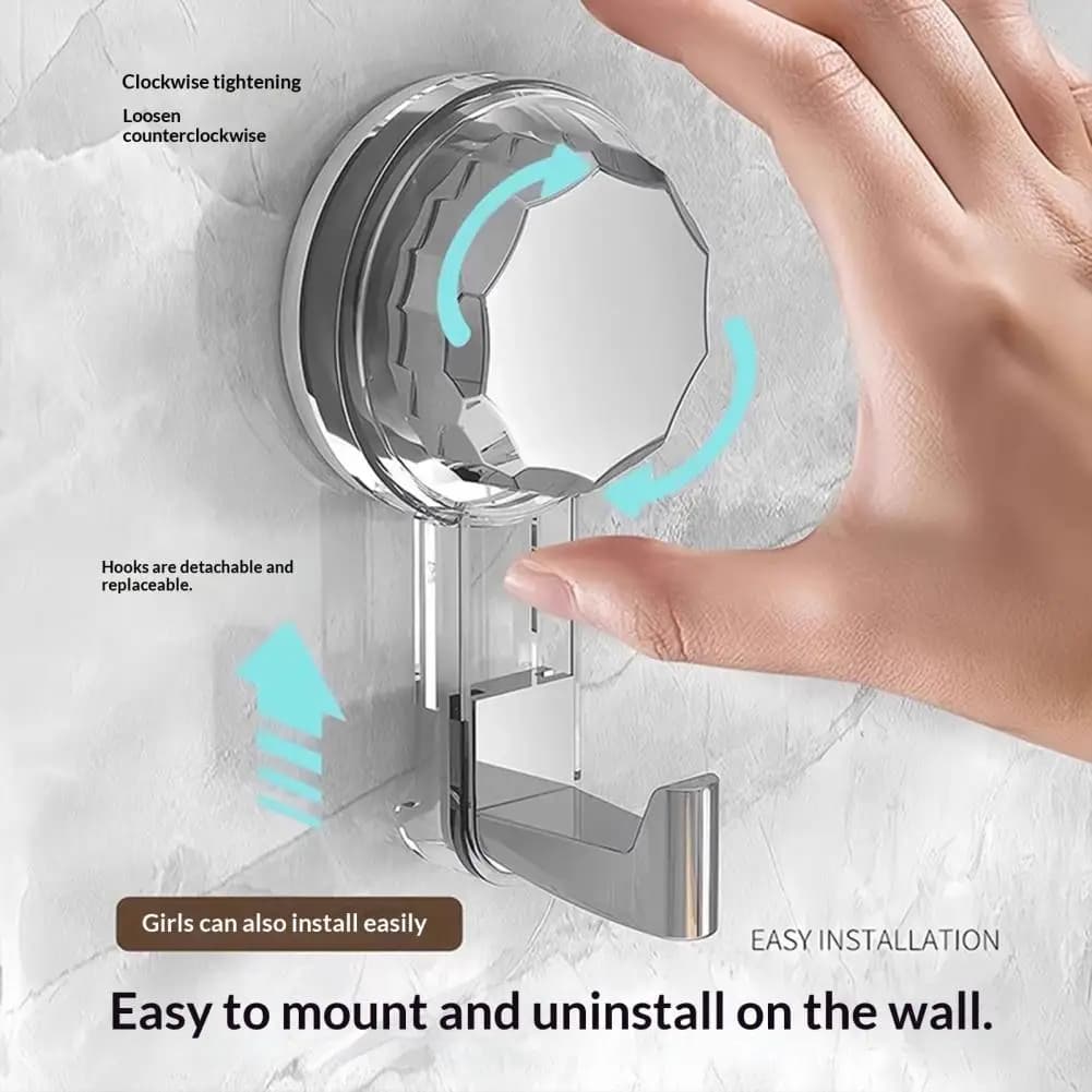 Rotating suction hook with vacuum block, durable adhesive hook without drilling, waterproof bathroom
