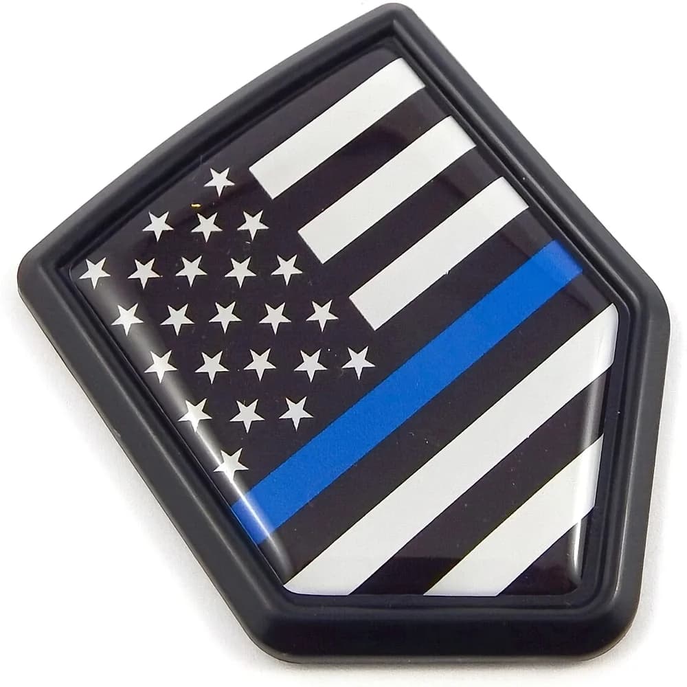 Adesivo/Emblema cromato a scudo con bandiera USA a linea sottile blu per paraurti auto