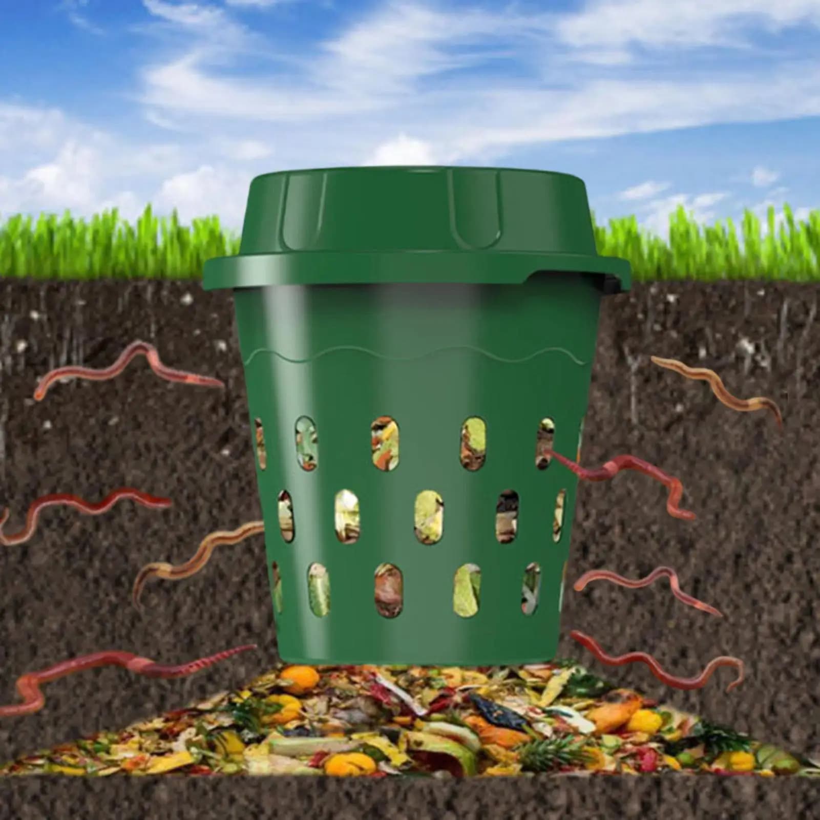 Compostiera interrata per vermi, produzione di fertilizzante sotto la terra, compostiera interrata per giardino, per vivai, orti e aiuole rialzate