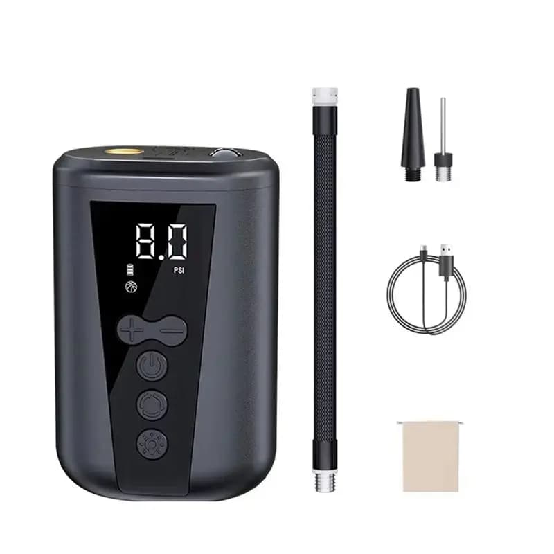 NALFI-Digital Air Pump With LED Light Wireless Inflator Air Compressor Pressure Gauge For Bike Football Volleyball Basketball