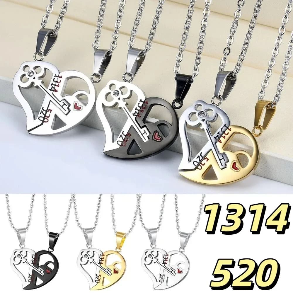 Collana di Coppia alla Moda con Design Personalizzato in Acciaio al Titanio, Gioiello a Forma di Cuore con Lucchetto per San Valentino