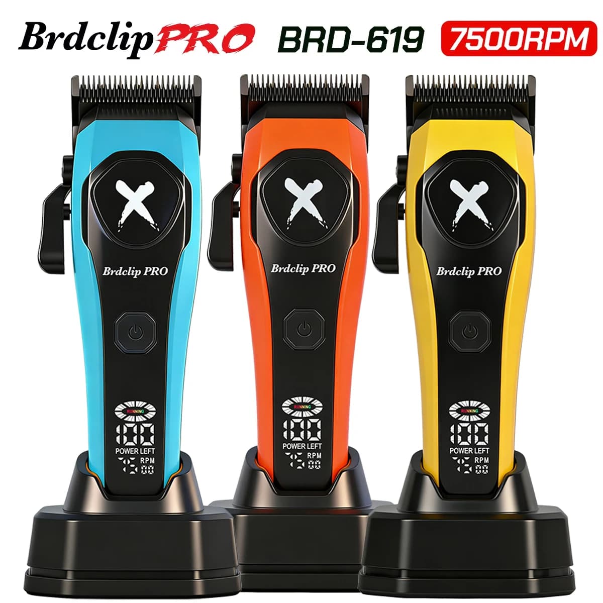 Professional haircut BRDCLIP 619 7500 rpm Precision steel sharp corner blades LCD display charging base Hair cutting machine