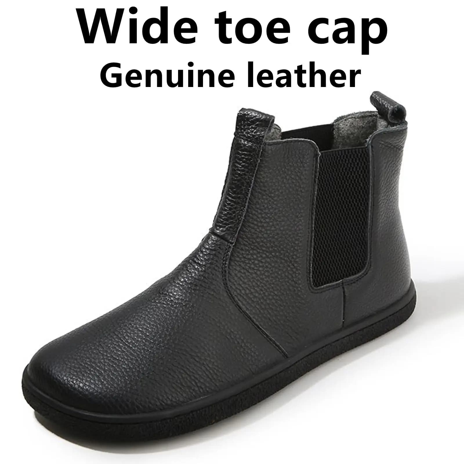 Stivali in pelle a piedi nudi con fodera in lana all'interno per donna uomo Zero Drop Wider Toes Box