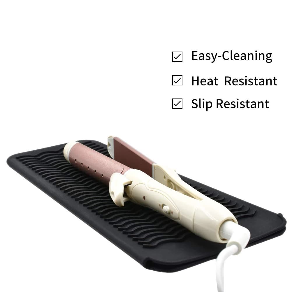 Tappetino Portatile in Silicone Nero Anti-Calore, Resistente al Calore per Piastra per Capelli, Ferro Arricciacapelli, Previene le Bruciature, Strumento per lo Styling