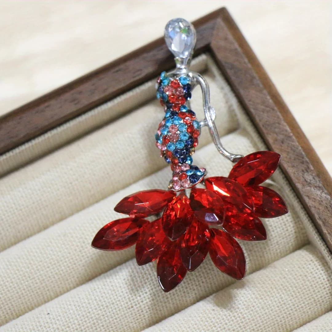 Spilla da uomo e donna con design di bellissimo abito da ballo rosso di lusso barocco, accessori di gioielli, matrimonio, festa, coppia, regalo a sorpresa