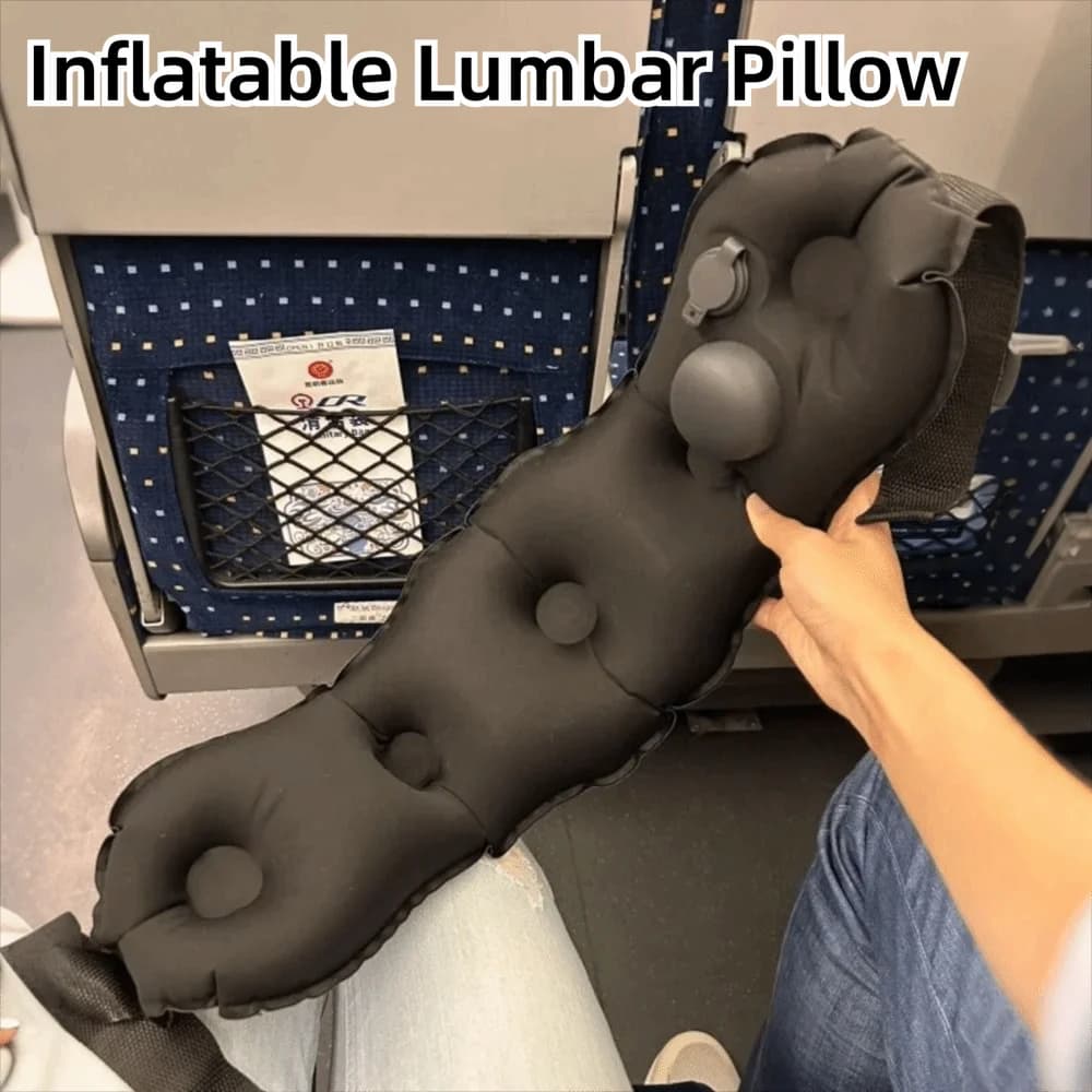 Cuscino Lombare Gonfiabile Portatile con Auto-Gonfiaggio e Borsa per il Trasporto, Supporto Lombare Traspirante e Confortevole