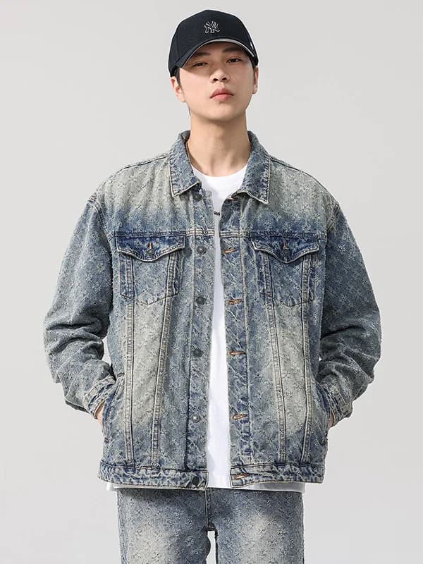 American Style Ripped Denim Jacket Men's Outdoor Vintage Design Casual Jacket Cotton Polyester Blend Long Sleeve Coat